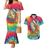 Funny Fishmas Bass Couples Matching Mermaid Dress and Hawaiian Shirt Merry Fishmas Tie-dye Christmas Vibes - Wonder Print Shop