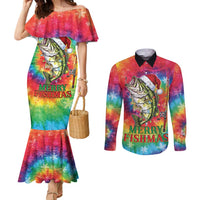 Funny Fishmas Bass Couples Matching Mermaid Dress and Long Sleeve Button Shirt Merry Fishmas Tie-dye Christmas Vibes - Wonder Print Shop