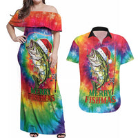 Funny Fishmas Bass Couples Matching Off Shoulder Maxi Dress and Hawaiian Shirt Merry Fishmas Tie-dye Christmas Vibes - Wonder Print Shop
