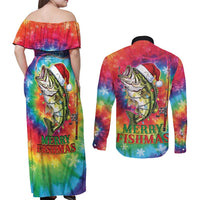 Funny Fishmas Bass Couples Matching Off Shoulder Maxi Dress and Long Sleeve Button Shirt Merry Fishmas Tie-dye Christmas Vibes - Wonder Print Shop