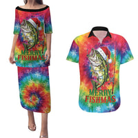 Funny Fishmas Bass Couples Matching Puletasi and Hawaiian Shirt Merry Fishmas Tie-dye Christmas Vibes - Wonder Print Shop
