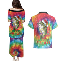 Funny Fishmas Bass Couples Matching Puletasi and Hawaiian Shirt Merry Fishmas Tie-dye Christmas Vibes - Wonder Print Shop