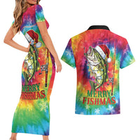 Funny Fishmas Bass Couples Matching Short Sleeve Bodycon Dress and Hawaiian Shirt Merry Fishmas Tie-dye Christmas Vibes - Wonder Print Shop