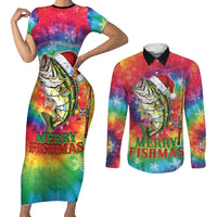 Funny Fishmas Bass Couples Matching Short Sleeve Bodycon Dress and Long Sleeve Button Shirt Merry Fishmas Tie-dye Christmas Vibes - Wonder Print Shop