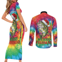 Funny Fishmas Bass Couples Matching Short Sleeve Bodycon Dress and Long Sleeve Button Shirt Merry Fishmas Tie-dye Christmas Vibes - Wonder Print Shop