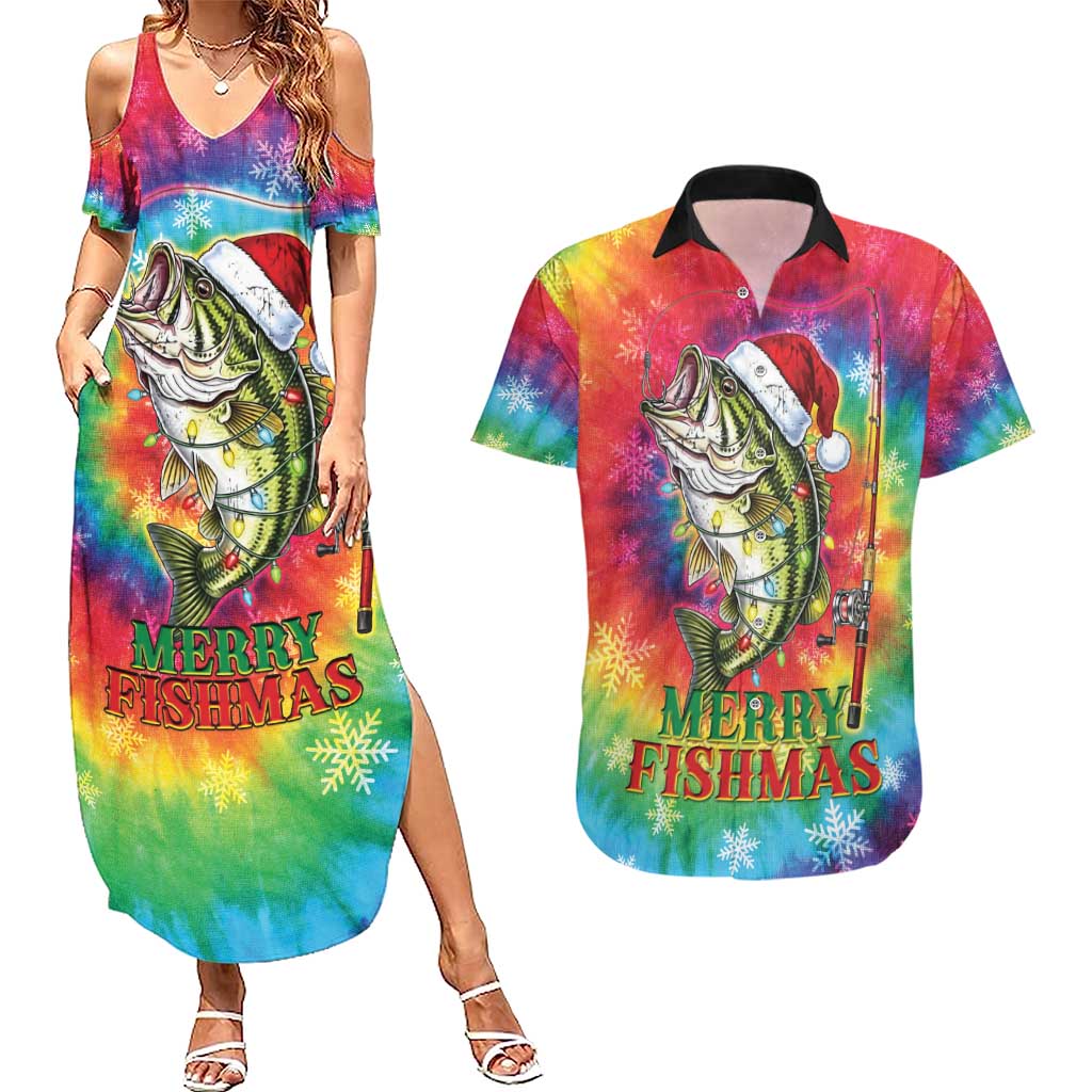 Funny Fishmas Bass Couples Matching Summer Maxi Dress and Hawaiian Shirt Merry Fishmas Tie-dye Christmas Vibes - Wonder Print Shop
