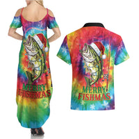 Funny Fishmas Bass Couples Matching Summer Maxi Dress and Hawaiian Shirt Merry Fishmas Tie-dye Christmas Vibes - Wonder Print Shop