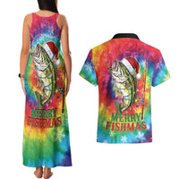 Funny Fishmas Bass Couples Matching Tank Maxi Dress and Hawaiian Shirt Merry Fishmas Tie-dye Christmas Vibes - Wonder Print Shop