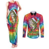 Funny Fishmas Bass Couples Matching Tank Maxi Dress and Long Sleeve Button Shirt Merry Fishmas Tie-dye Christmas Vibes - Wonder Print Shop