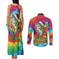 Funny Fishmas Bass Couples Matching Tank Maxi Dress and Long Sleeve Button Shirt Merry Fishmas Tie-dye Christmas Vibes - Wonder Print Shop