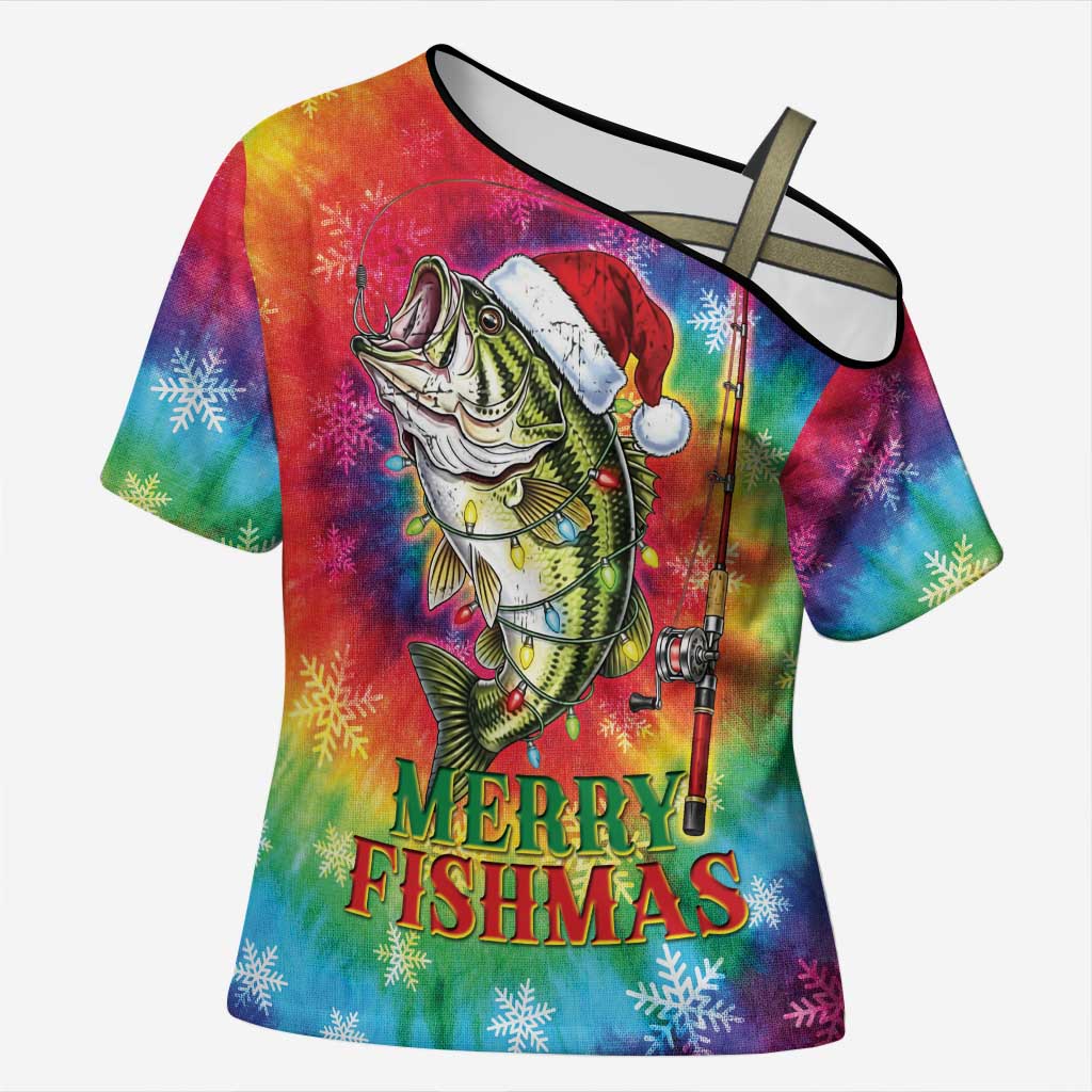 Funny Fishmas Bass Cross Shoulder Shirt Merry Fishmas Tie-dye Christmas Vibes - Wonder Print Shop