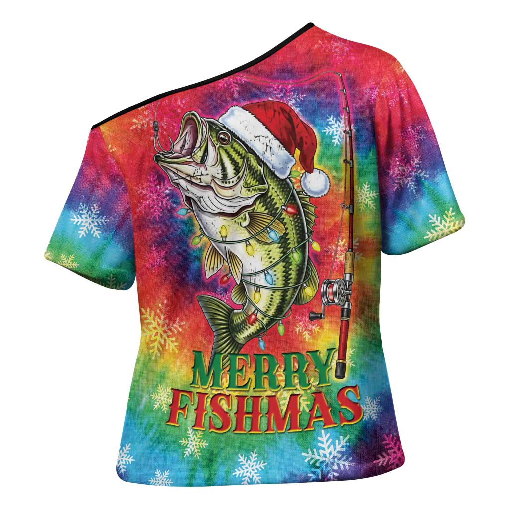 Funny Fishmas Bass Cross Shoulder Shirt Merry Fishmas Tie-dye Christmas Vibes - Wonder Print Shop