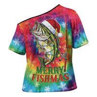 Funny Fishmas Bass Cross Shoulder Shirt Merry Fishmas Tie-dye Christmas Vibes - Wonder Print Shop