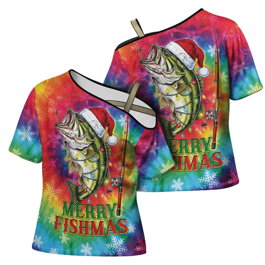 Funny Fishmas Bass Cross Shoulder Shirt Merry Fishmas Tie-dye Christmas Vibes - Wonder Print Shop