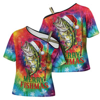 Funny Fishmas Bass Cross Shoulder Shirt Merry Fishmas Tie-dye Christmas Vibes - Wonder Print Shop
