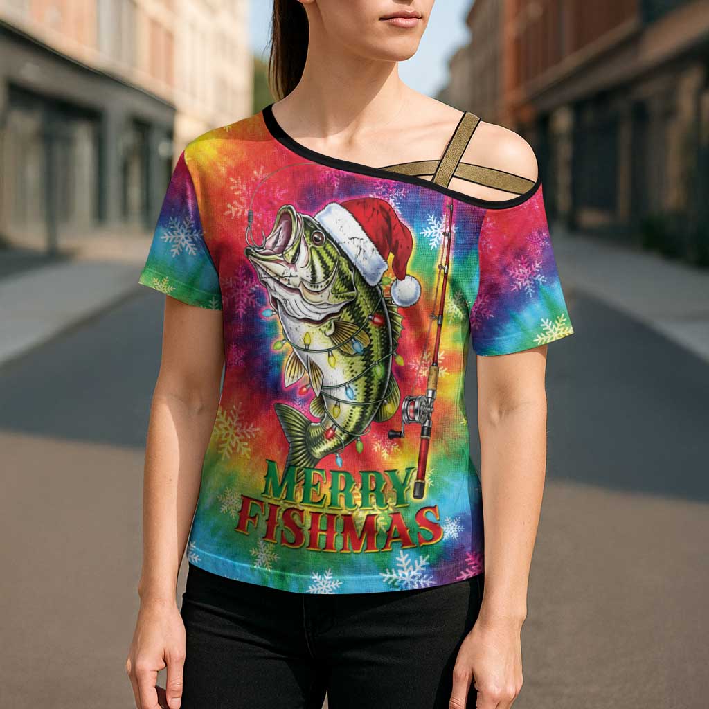 Funny Fishmas Bass Cross Shoulder Shirt Merry Fishmas Tie-dye Christmas Vibes - Wonder Print Shop