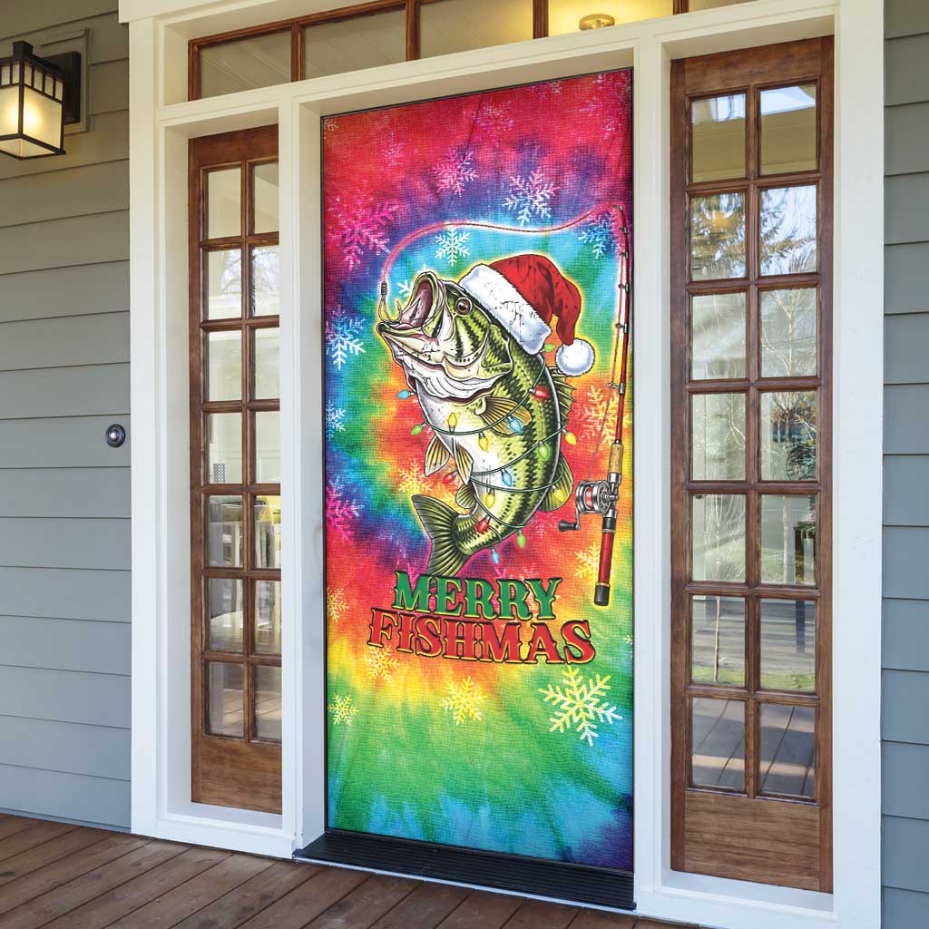 Funny Fishmas Bass Door Cover Merry Fishmas Tie-dye Christmas Vibes - Wonder Print Shop