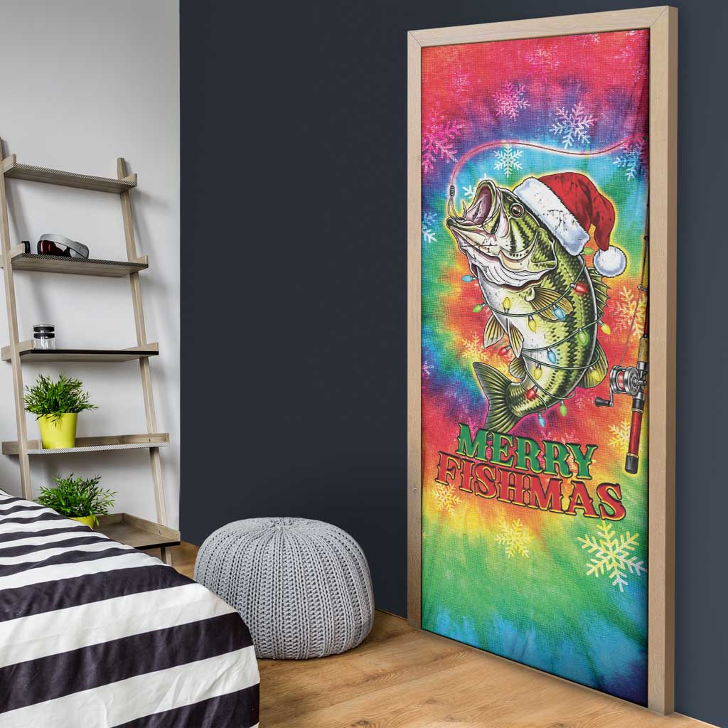 Funny Fishmas Bass Door Cover Merry Fishmas Tie-dye Christmas Vibes - Wonder Print Shop