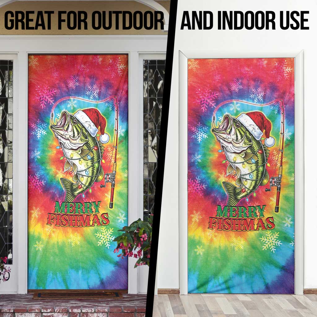 Funny Fishmas Bass Door Cover Merry Fishmas Tie-dye Christmas Vibes - Wonder Print Shop