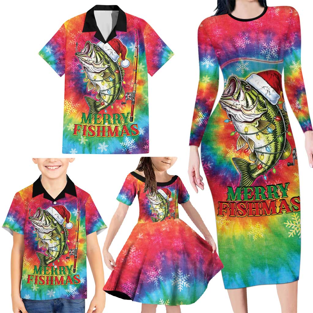 Funny Fishmas Bass Family Matching Long Sleeve Bodycon Dress and Hawaiian Shirt Merry Fishmas Tie-dye Christmas Vibes - Wonder Print Shop
