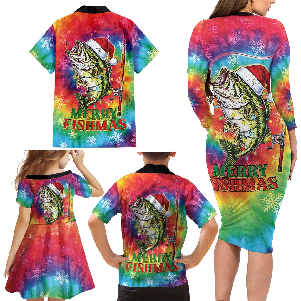 Funny Fishmas Bass Family Matching Long Sleeve Bodycon Dress and Hawaiian Shirt Merry Fishmas Tie-dye Christmas Vibes - Wonder Print Shop