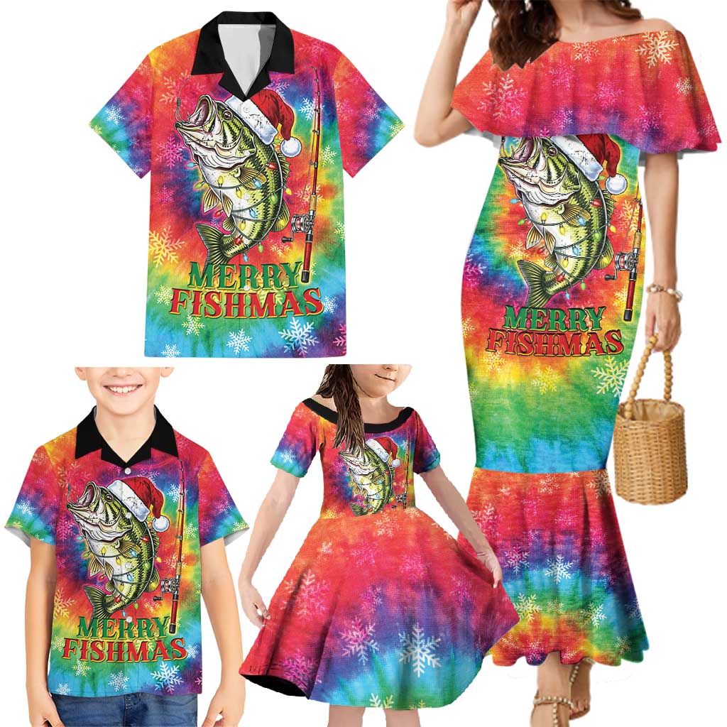 Funny Fishmas Bass Family Matching Mermaid Dress and Hawaiian Shirt Merry Fishmas Tie-dye Christmas Vibes - Wonder Print Shop