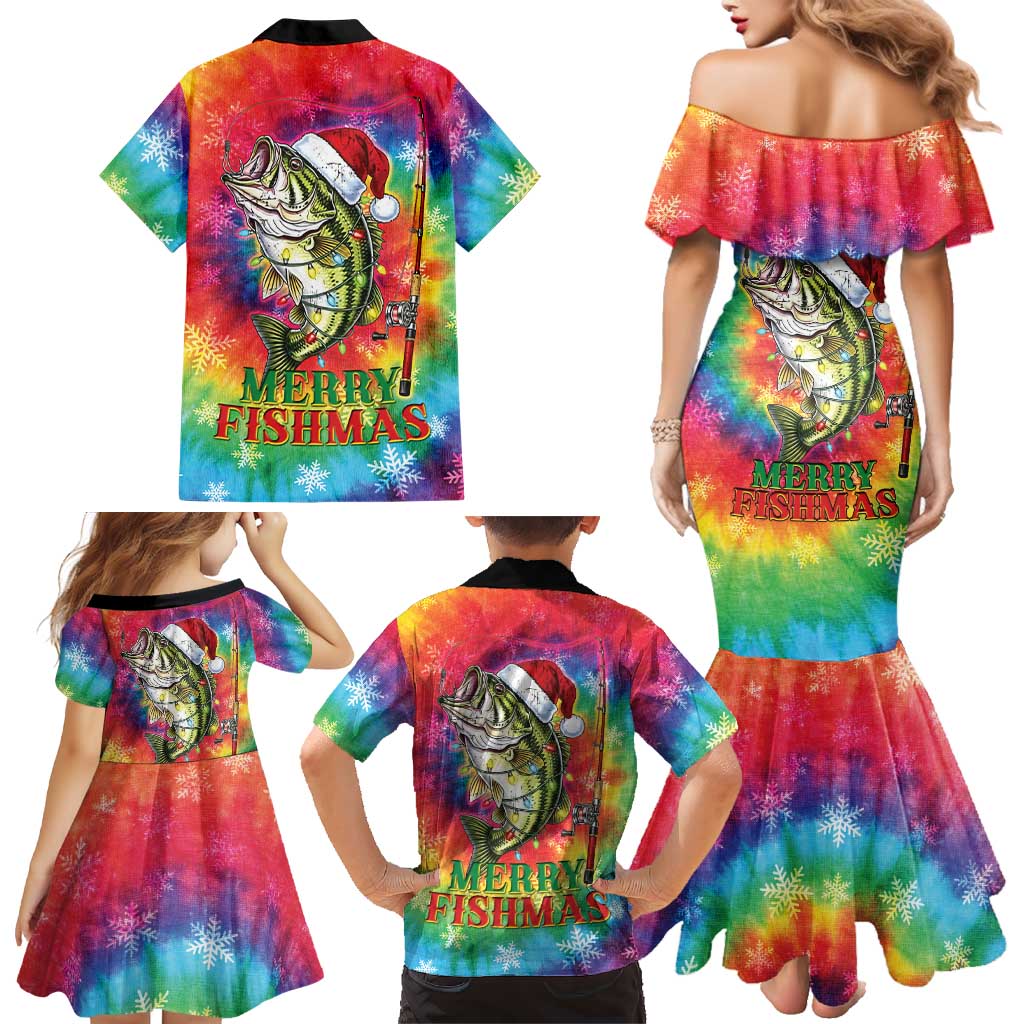 Funny Fishmas Bass Family Matching Mermaid Dress and Hawaiian Shirt Merry Fishmas Tie-dye Christmas Vibes - Wonder Print Shop