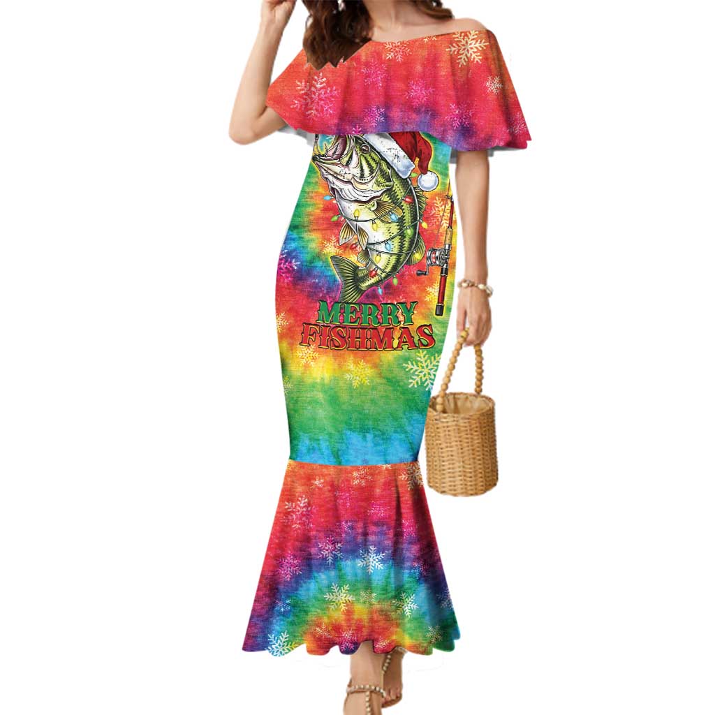Funny Fishmas Bass Family Matching Mermaid Dress and Hawaiian Shirt Merry Fishmas Tie-dye Christmas Vibes - Wonder Print Shop