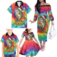 Funny Fishmas Bass Family Matching Off The Shoulder Long Sleeve Dress and Hawaiian Shirt Merry Fishmas Tie-dye Christmas Vibes - Wonder Print Shop