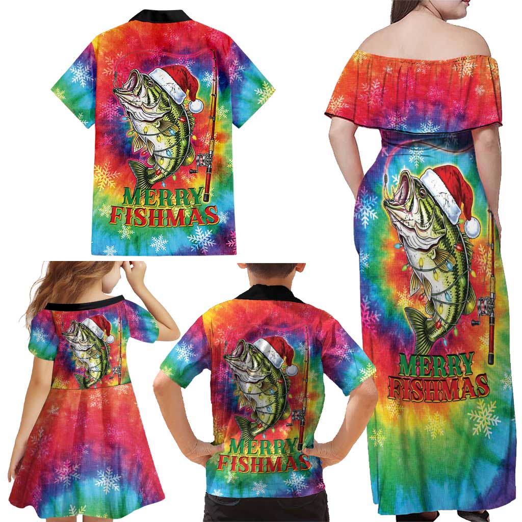 Funny Fishmas Bass Family Matching Off Shoulder Maxi Dress and Hawaiian Shirt Merry Fishmas Tie-dye Christmas Vibes - Wonder Print Shop
