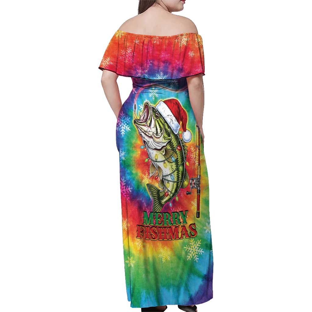 Funny Fishmas Bass Family Matching Off Shoulder Maxi Dress and Hawaiian Shirt Merry Fishmas Tie-dye Christmas Vibes - Wonder Print Shop