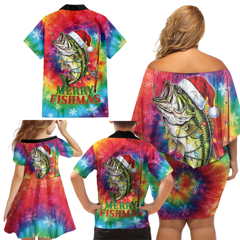 Funny Fishmas Bass Family Matching Off Shoulder Short Dress and Hawaiian Shirt Merry Fishmas Tie-dye Christmas Vibes - Wonder Print Shop