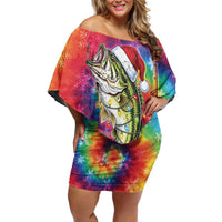 Funny Fishmas Bass Family Matching Off Shoulder Short Dress and Hawaiian Shirt Merry Fishmas Tie-dye Christmas Vibes - Wonder Print Shop
