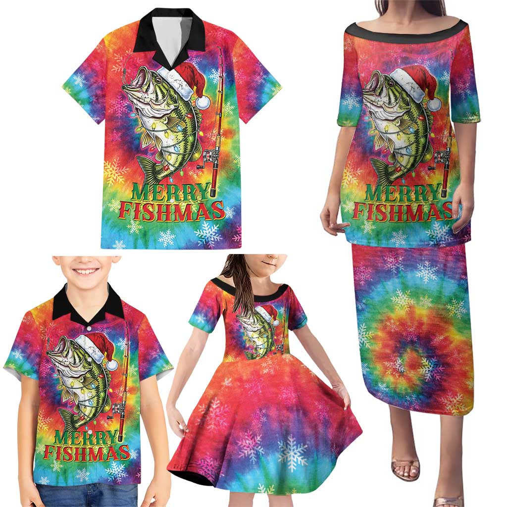 Funny Fishmas Bass Family Matching Puletasi and Hawaiian Shirt Merry Fishmas Tie-dye Christmas Vibes - Wonder Print Shop