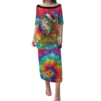 Funny Fishmas Bass Family Matching Puletasi and Hawaiian Shirt Merry Fishmas Tie-dye Christmas Vibes - Wonder Print Shop