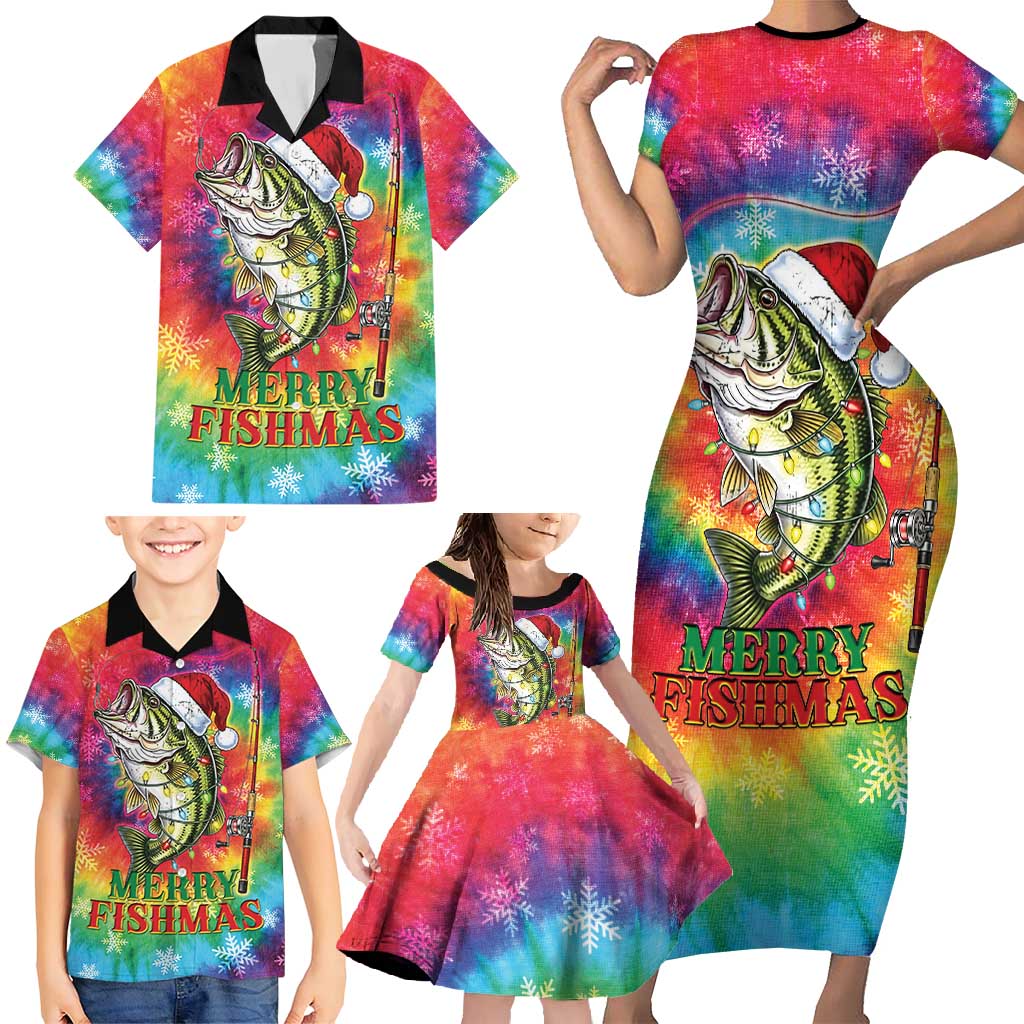 Funny Fishmas Bass Family Matching Short Sleeve Bodycon Dress and Hawaiian Shirt Merry Fishmas Tie-dye Christmas Vibes - Wonder Print Shop
