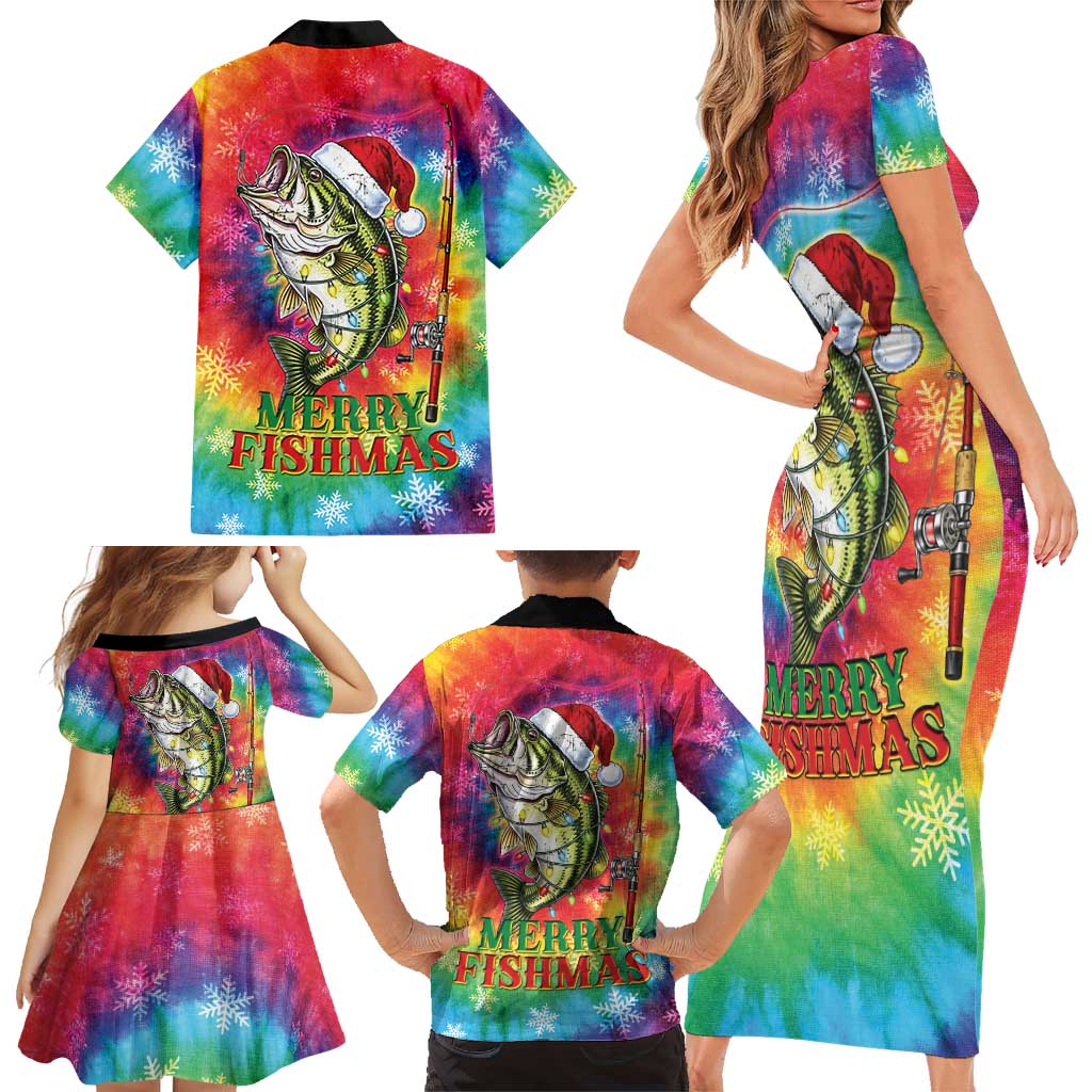 Funny Fishmas Bass Family Matching Short Sleeve Bodycon Dress and Hawaiian Shirt Merry Fishmas Tie-dye Christmas Vibes - Wonder Print Shop