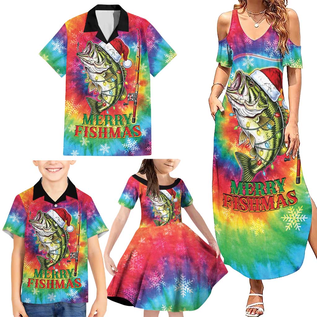 Funny Fishmas Bass Family Matching Summer Maxi Dress and Hawaiian Shirt Merry Fishmas Tie-dye Christmas Vibes - Wonder Print Shop