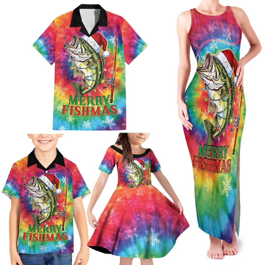 Funny Fishmas Bass Family Matching Tank Maxi Dress and Hawaiian Shirt Merry Fishmas Tie-dye Christmas Vibes - Wonder Print Shop