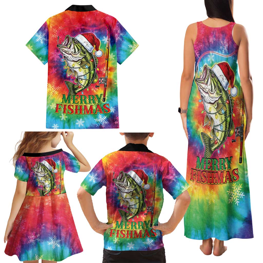Funny Fishmas Bass Family Matching Tank Maxi Dress and Hawaiian Shirt Merry Fishmas Tie-dye Christmas Vibes - Wonder Print Shop