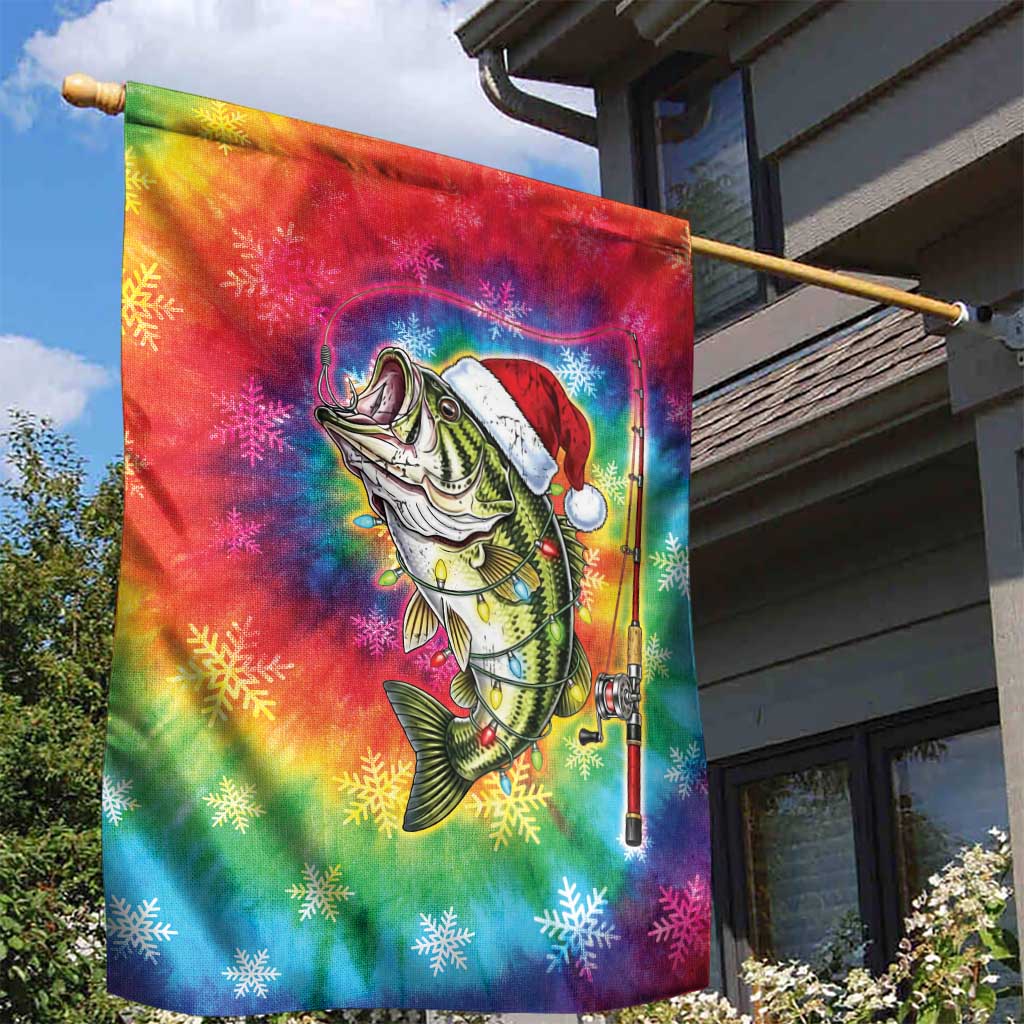 Funny Fishmas Bass Garden Flag Merry Fishmas Tie-dye Christmas Vibes - Wonder Print Shop