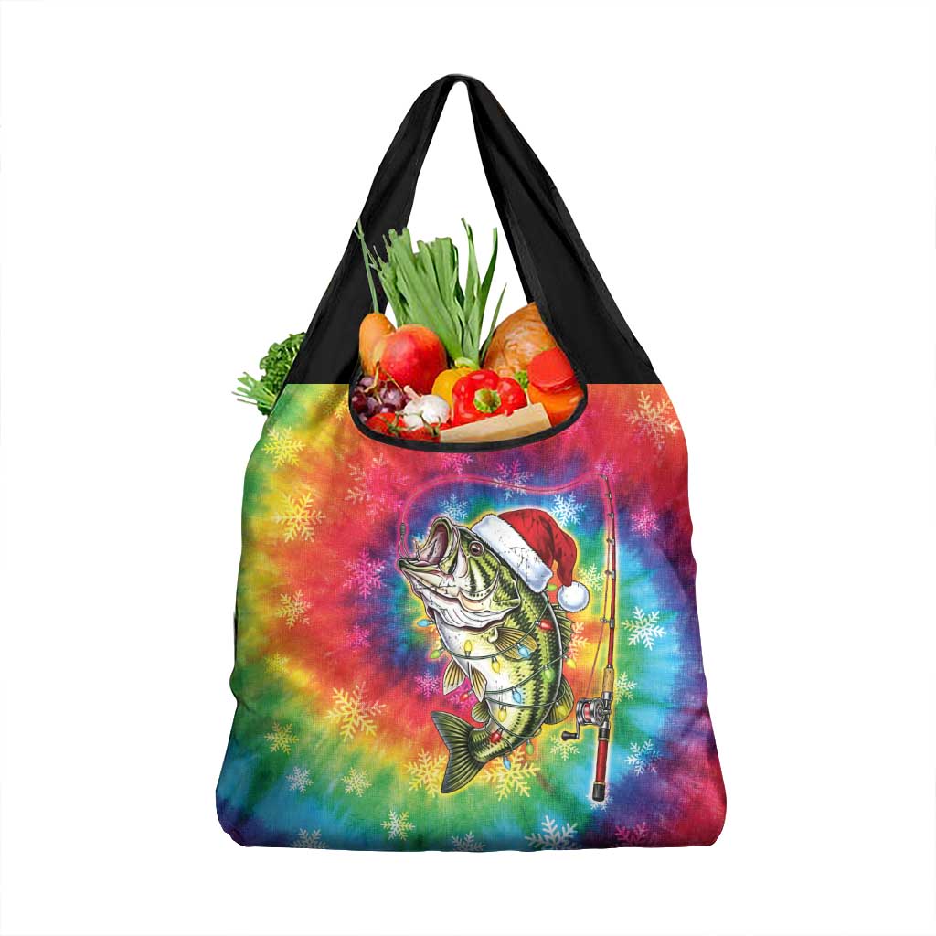 Funny Fishmas Bass Grocery Bag Merry Fishmas Tie-dye Christmas Vibes - Wonder Print Shop