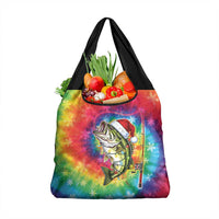 Funny Fishmas Bass Grocery Bag Merry Fishmas Tie-dye Christmas Vibes - Wonder Print Shop
