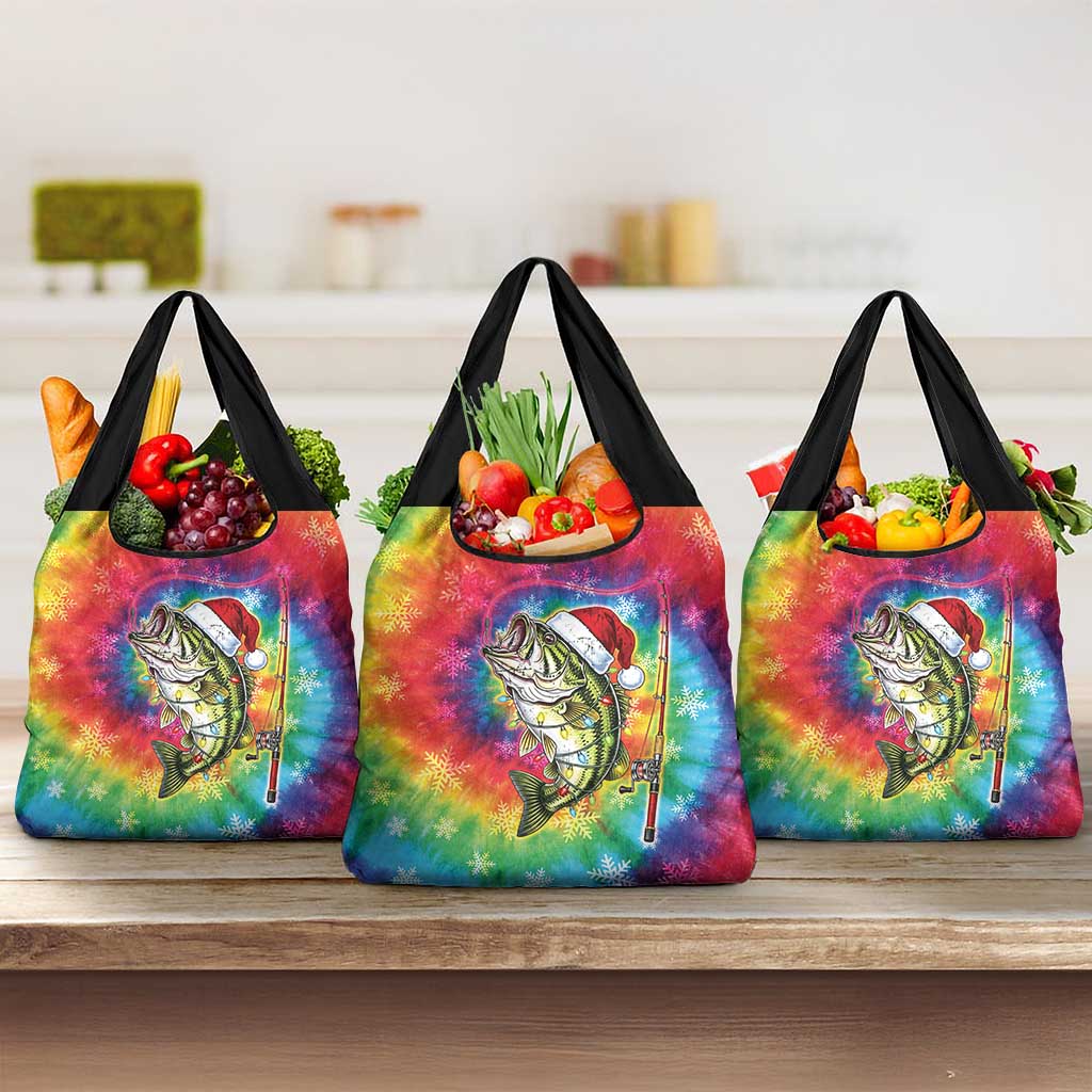 Funny Fishmas Bass Grocery Bag Merry Fishmas Tie-dye Christmas Vibes - Wonder Print Shop
