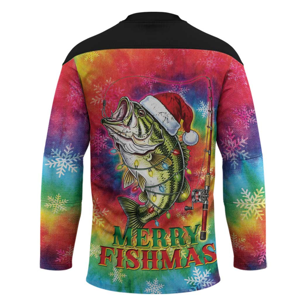 Funny Fishmas Bass Hockey Jersey Merry Fishmas Tie-dye Christmas Vibes - Wonder Print Shop