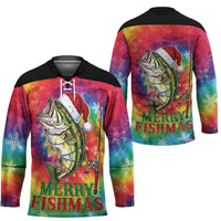 Funny Fishmas Bass Hockey Jersey Merry Fishmas Tie-dye Christmas Vibes - Wonder Print Shop