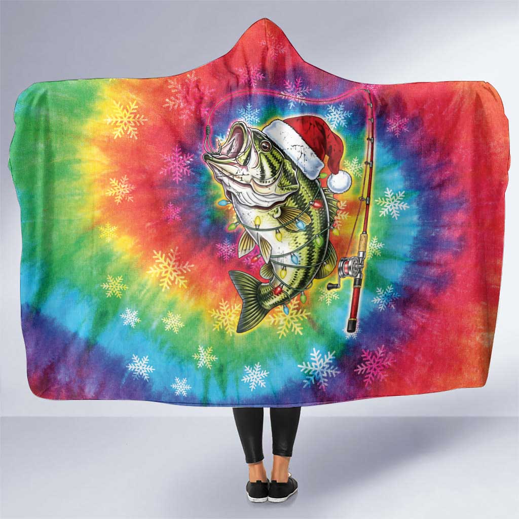 Funny Fishmas Bass Hooded Blanket Merry Fishmas Tie-dye Christmas Vibes - Wonder Print Shop