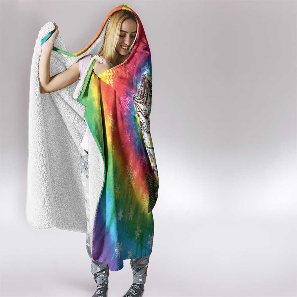 Funny Fishmas Bass Hooded Blanket Merry Fishmas Tie-dye Christmas Vibes - Wonder Print Shop