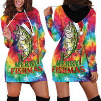 Funny Fishmas Bass Hoodie Dress Merry Fishmas Tie-dye Christmas Vibes - Wonder Print Shop