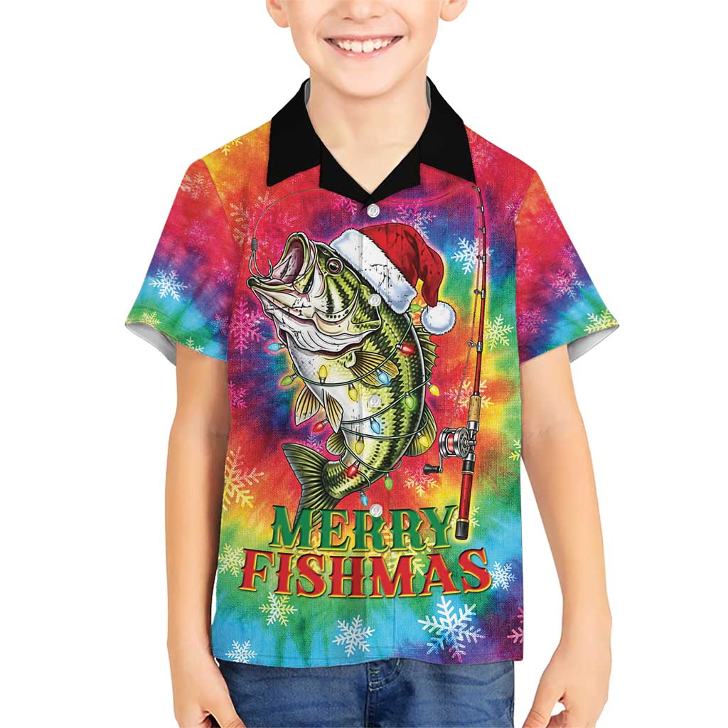 Funny Fishmas Bass Kid Hawaiian Shirt Merry Fishmas Tie-dye Christmas Vibes - Wonder Print Shop